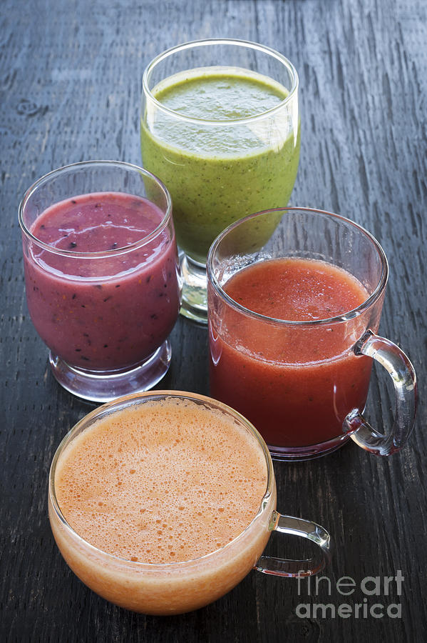 Cup Photograph - Assorted smoothies by Elena Elisseeva