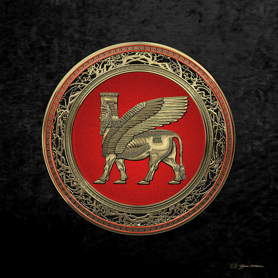 Assyrian Winged Bull - Gold Lamassu over Black Velvet Digital Art by Serge Averbukh
