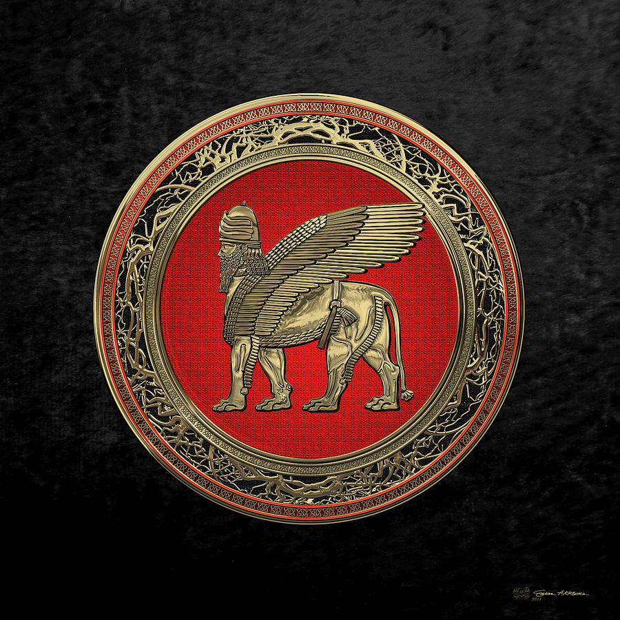 Assyrian Winged Lion - Gold Lamassu over Black Velvet Digital Art by Serge Averbukh