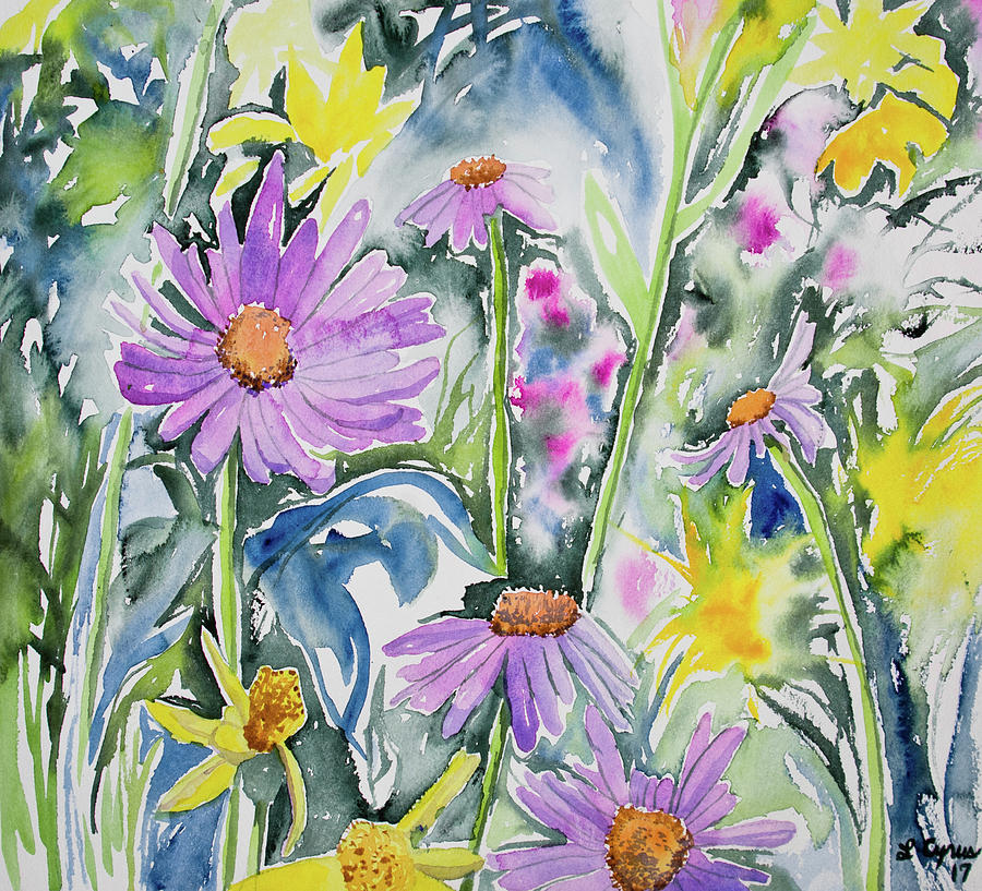 Aster and Arnica Wildflower Display Painting by Cascade Colors