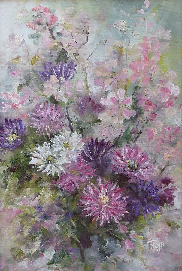 Asters and Stocks Painting by Ryn Shell