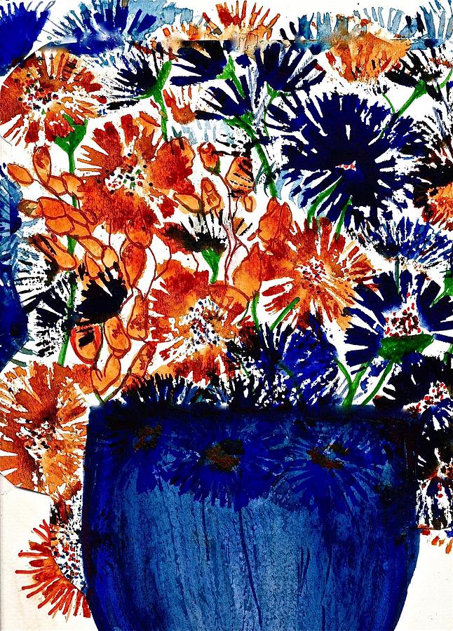 Asters In Blue And Orange Painting