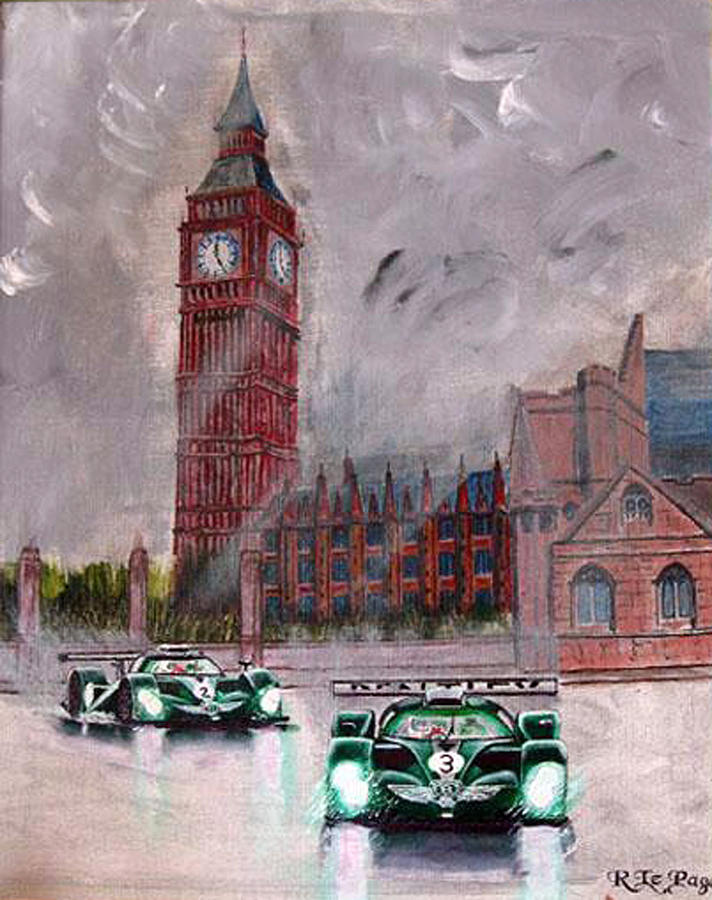 Aston Martin Racing in London Painting by Richard Le Page