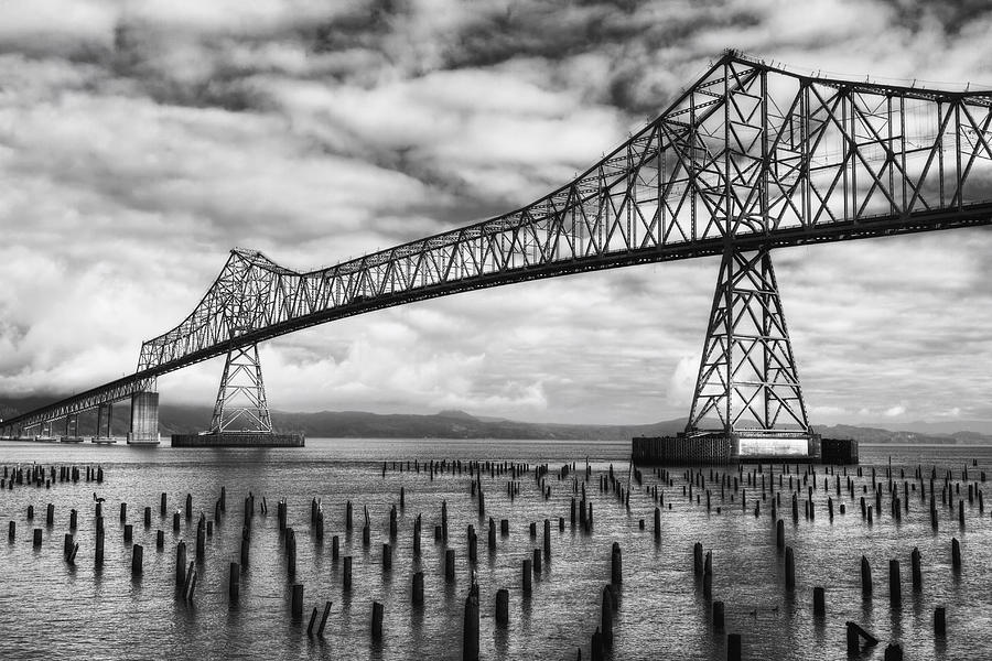 Pier Photograph - Astoria Bridge in Black and White by Mark Kiver