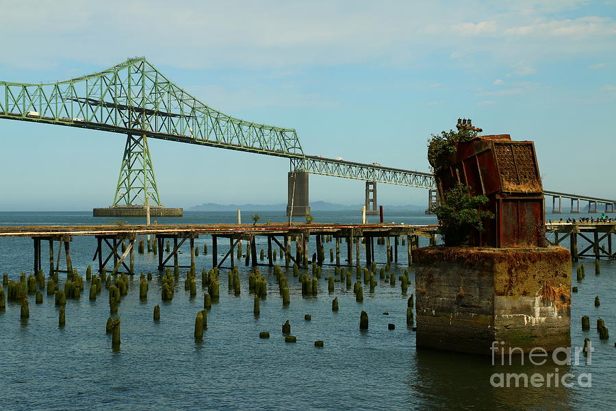 Astoria Megler Bridge And Old Cannery Boiler Photograph by Christiane Schulze Art And Photography