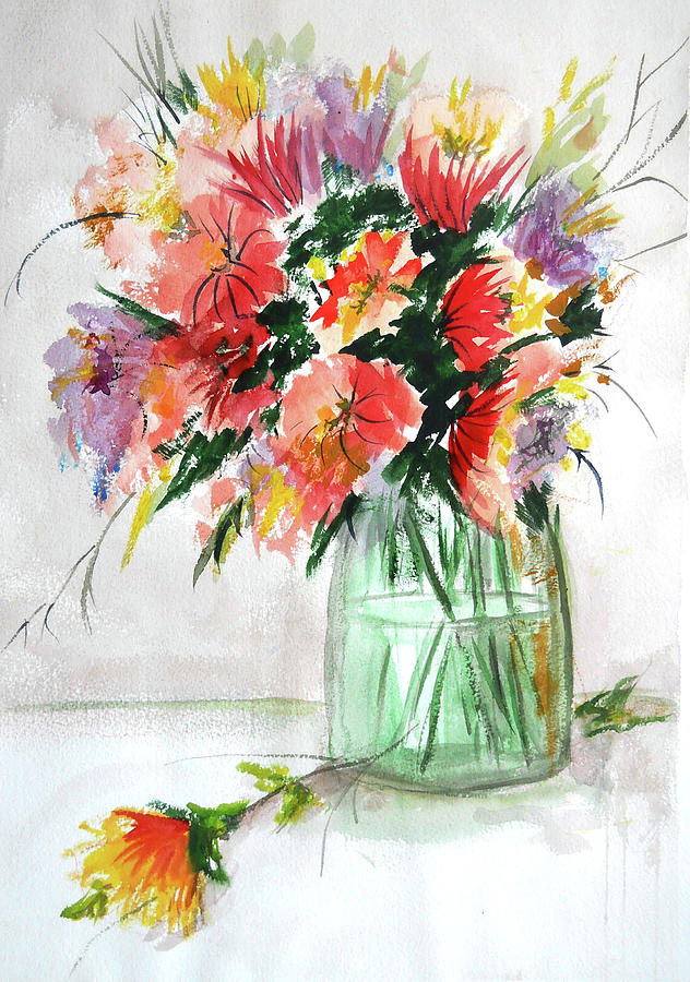 Flower Painting - Astors by Olga Kaczmar