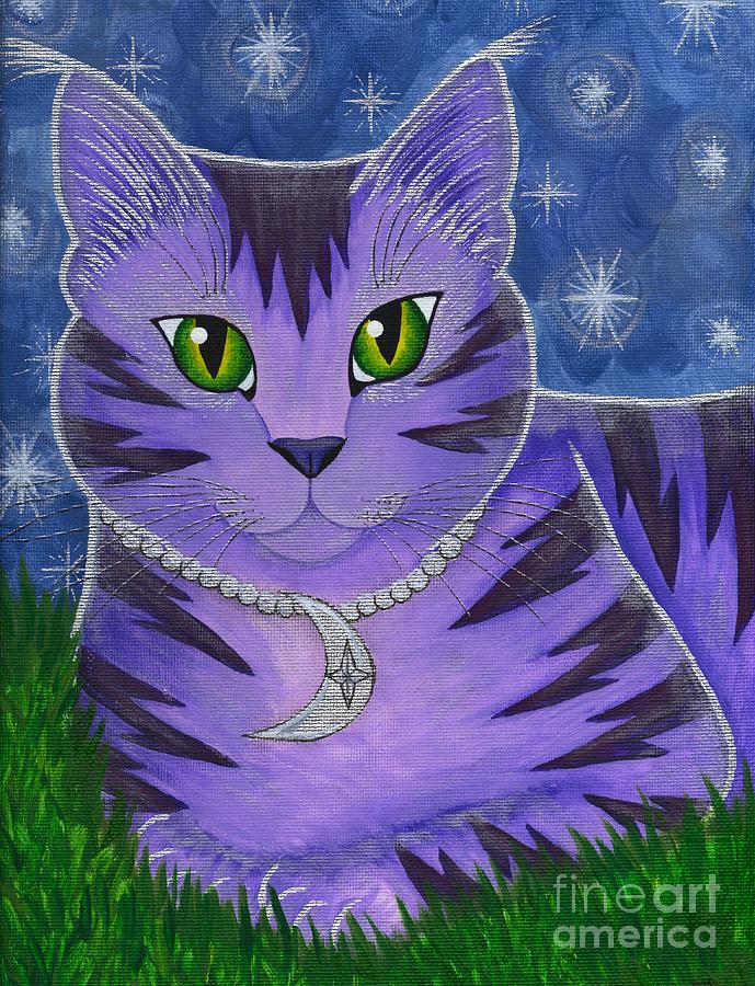 Astra Celestial Moon Cat Painting by Carrie Hawks