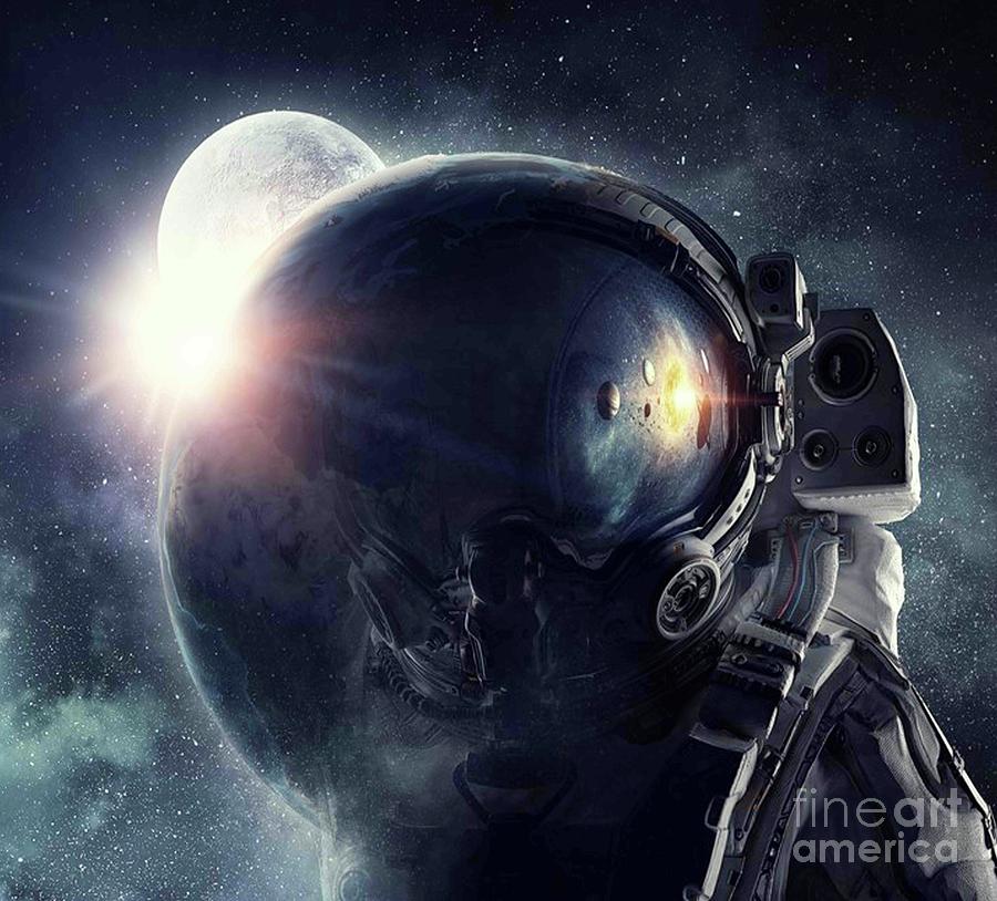 astronaut helmet earth manipulation Space Galaxy Digital Art