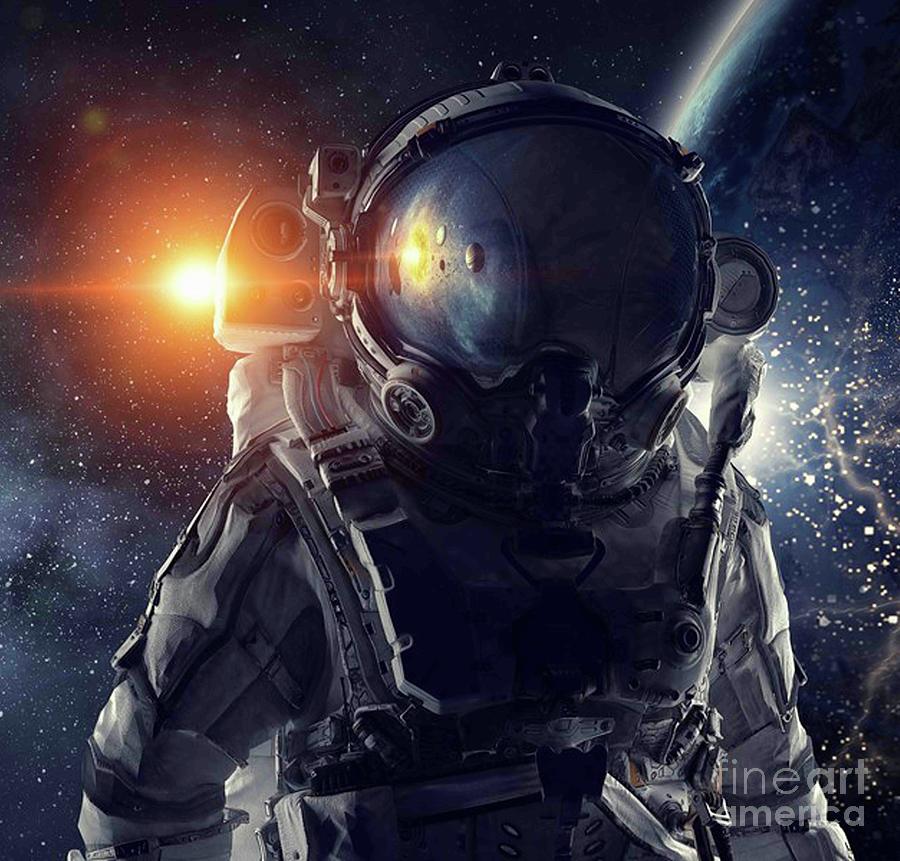 Astronaut Helmet Head In Outer Space Galaxy 2 Digital Art