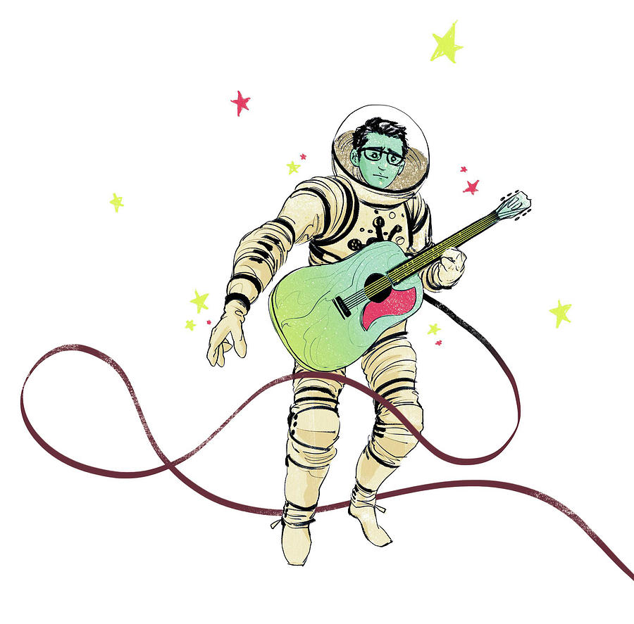 Astronaut holding guitar Drawing by Goni Montes