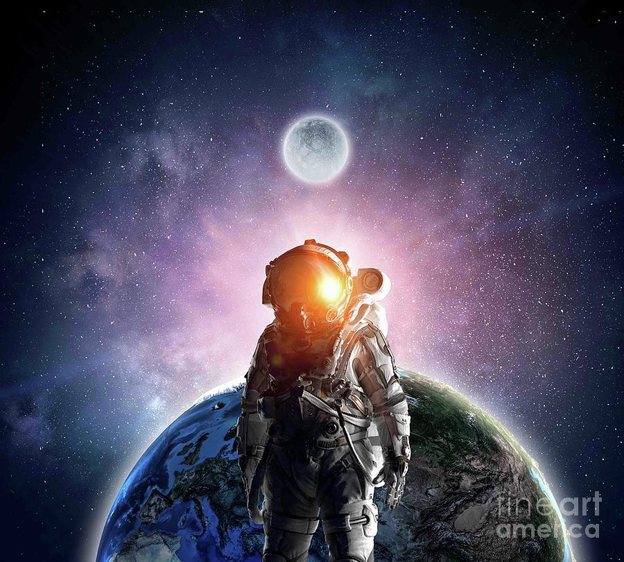 Astronaut In Outer Space Galaxy 2 Digital Art