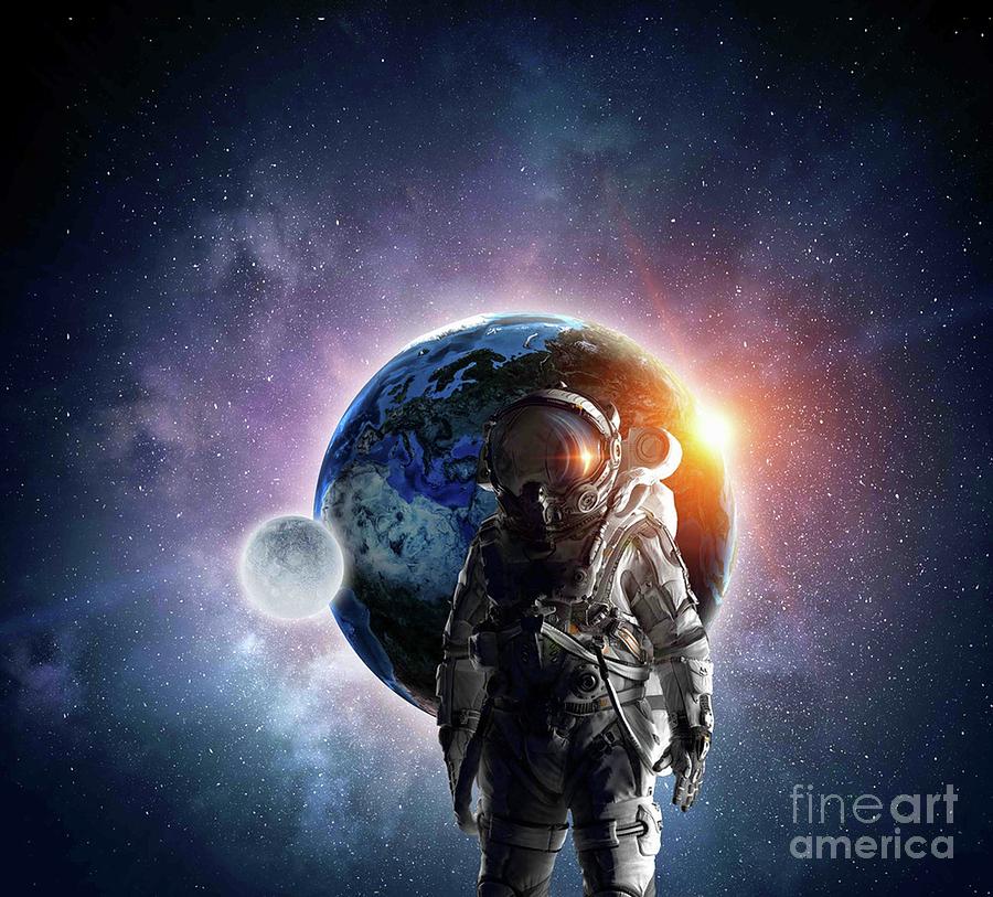 Astronaut In Outer Space Galaxy Digital Art