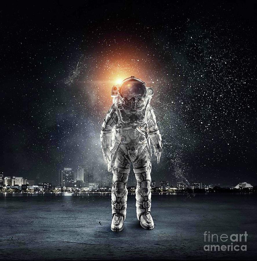 Astronaut Standing Onin The City Alone Digital Art