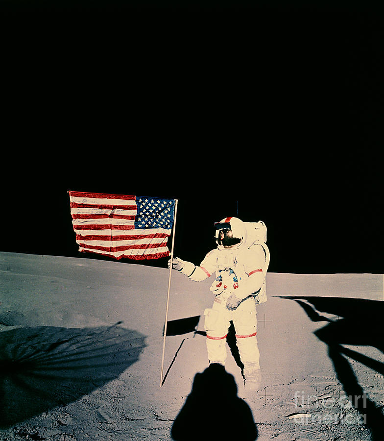 Astronaut With Us Flag On Moon Photograph by Nasa