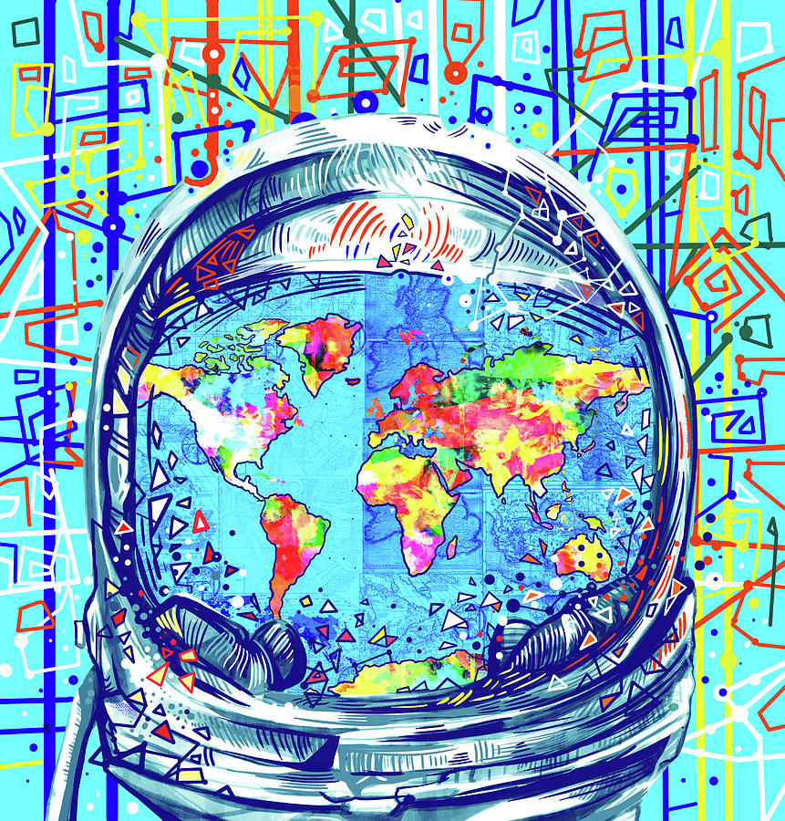 Astronaut World Map 2 Painting