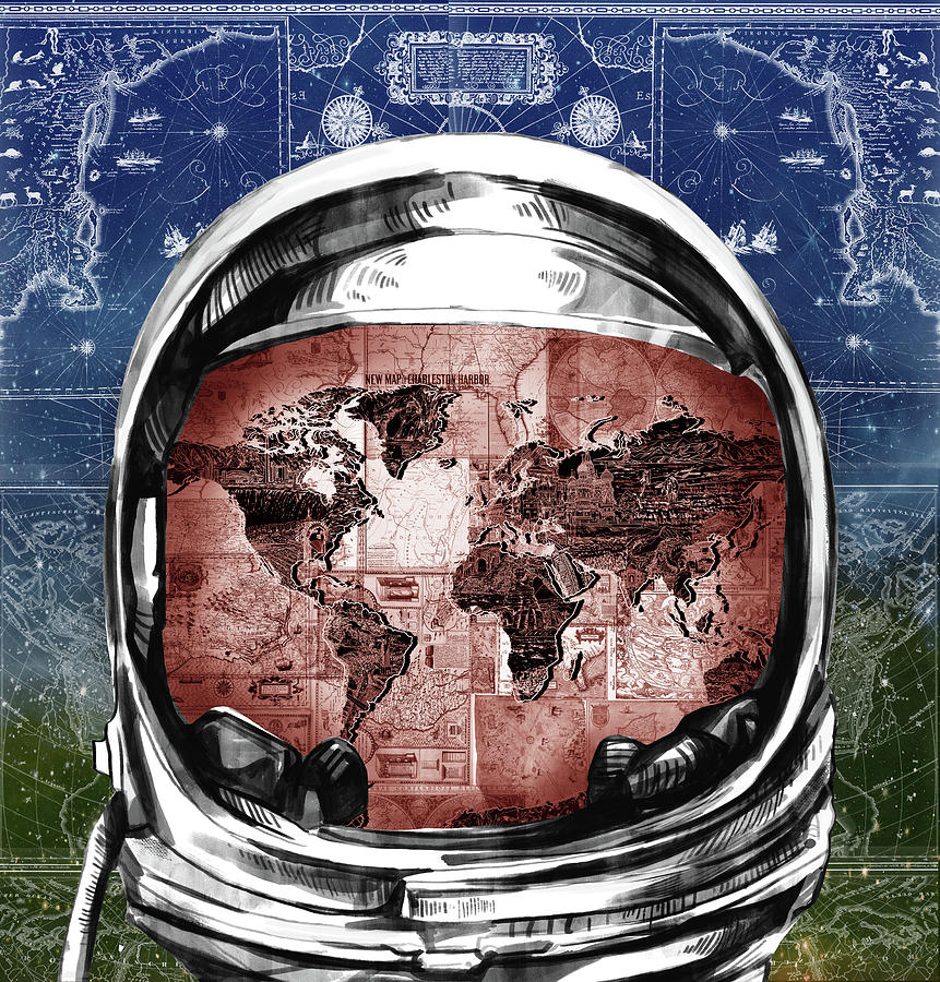 Astronaut World Map 3 Painting by Bekim M