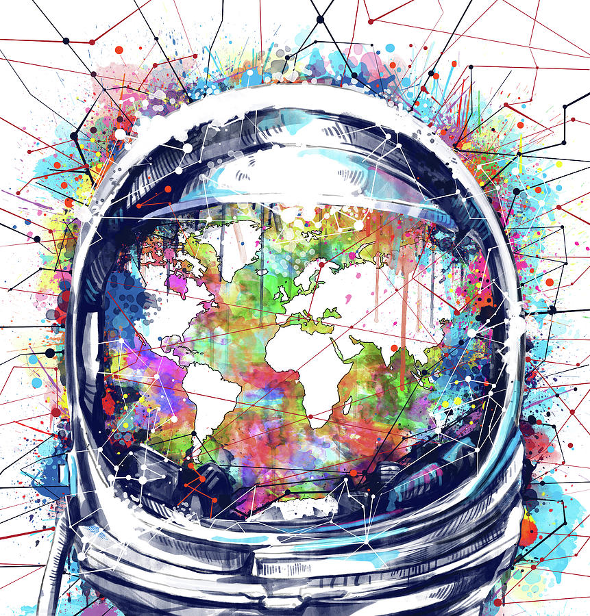 Astronaut World Map 6 Painting