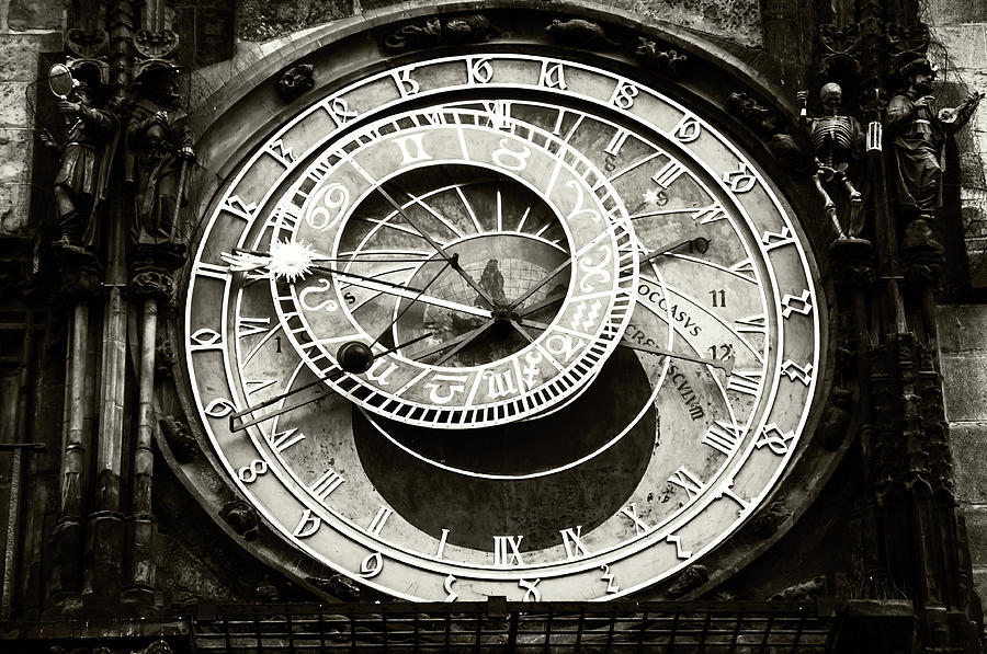 Astronomical Clock. Prague. Black And White Photograph