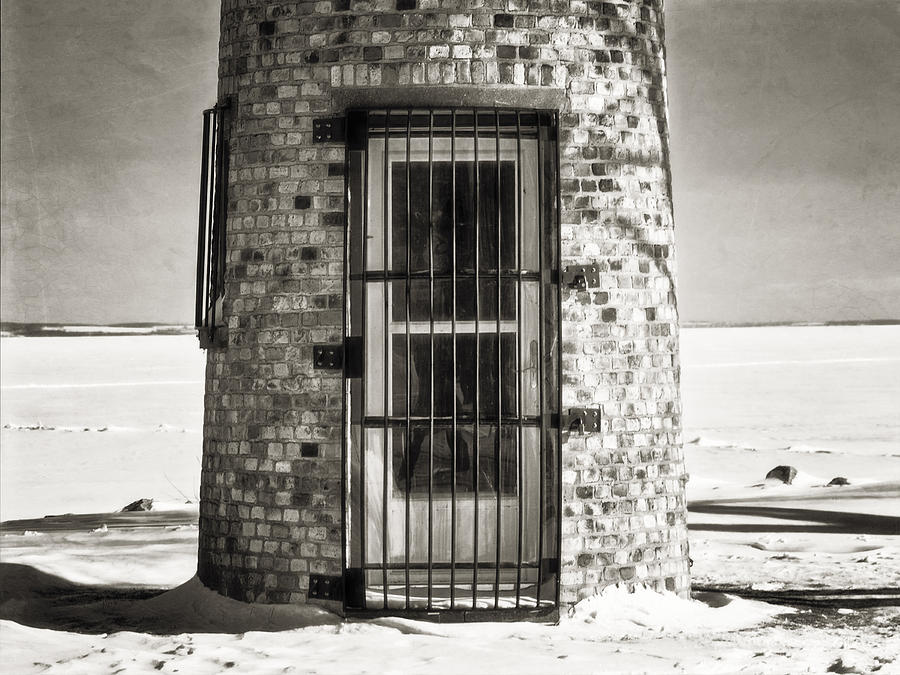 Asylum Lighthouse Door BW Photograph by Joan Carroll