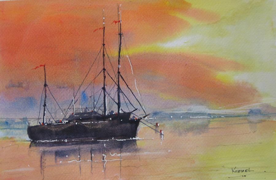 Boat Painting - At Anchor at Sunset by Harold Kimmel