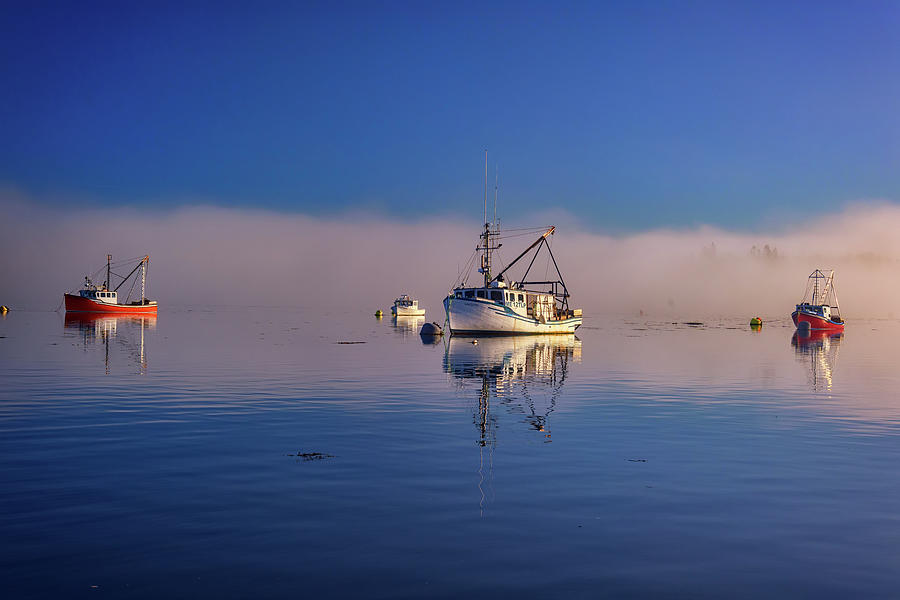 Boat Photograph - At Anchor In The Morning Mist by Rick Berk