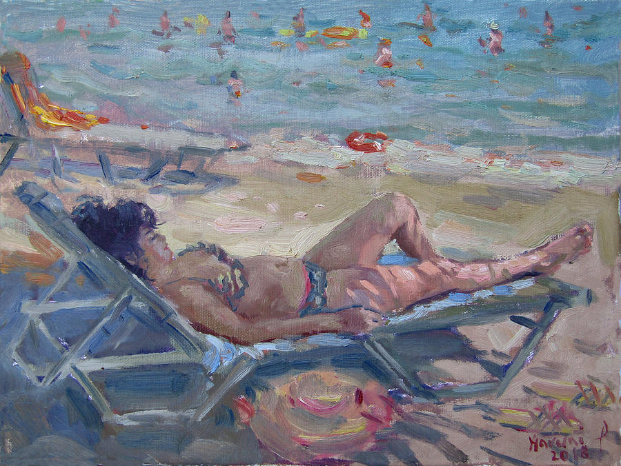 Nude Painting - At Dilesi Beach Athens by Ylli Haruni