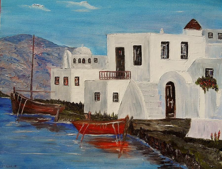 Boat Painting - At home in Greece by Marilyn McNish