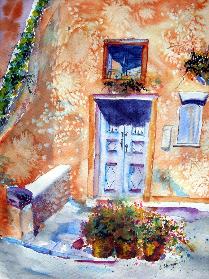 At Home in Santorini Greece  Painting by Warren Thompson