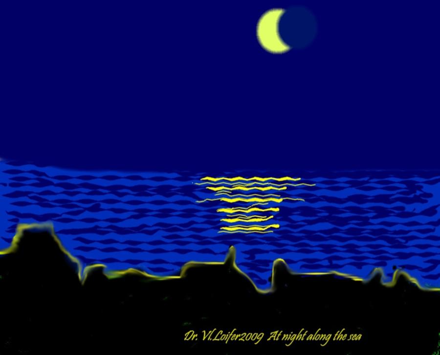 At night along  the sea Digital Art by Dr Loifer Vladimir