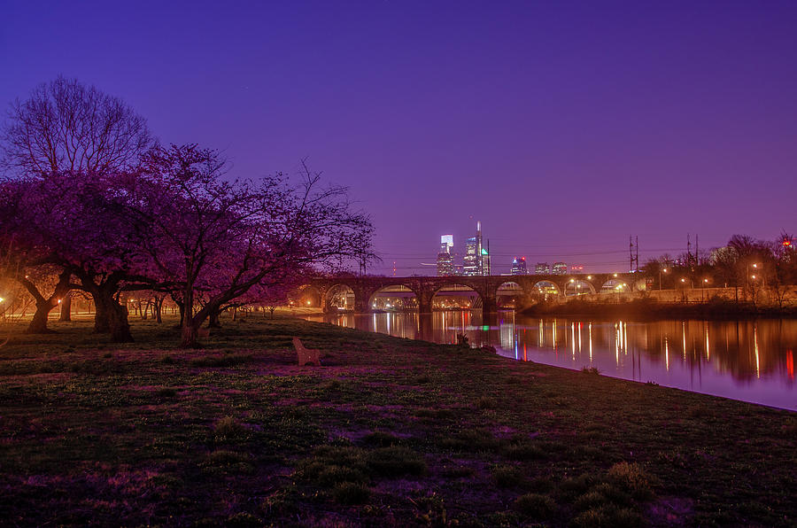 At Night on the Schuylkill River - Philadelphia Photograph by Bill Cannon