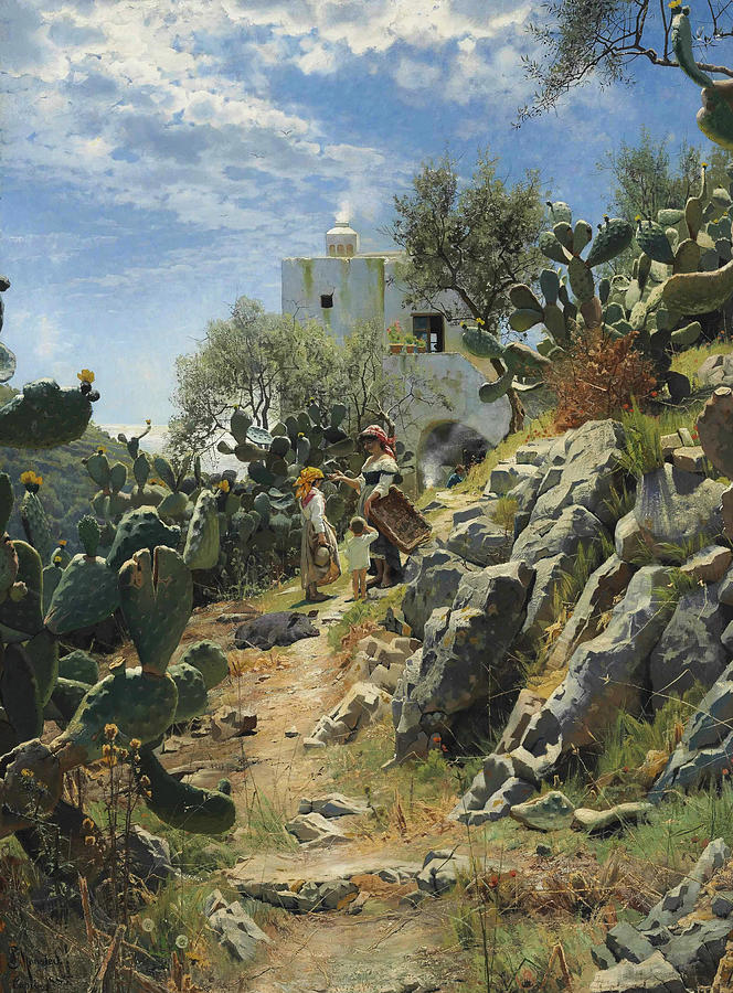 At Noon on a Cactus Plantation in Capri Painting by Peder Monsted