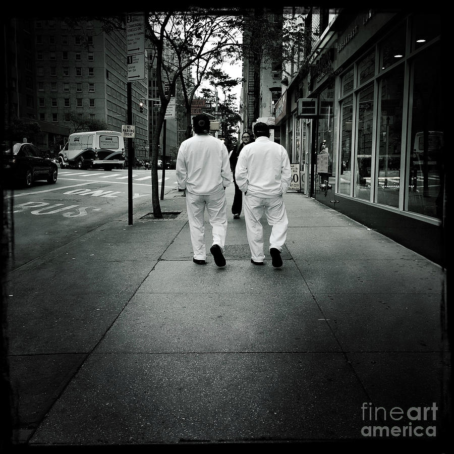 At Random in Tandem - Two Men on a Street Photograph by Miriam Danar