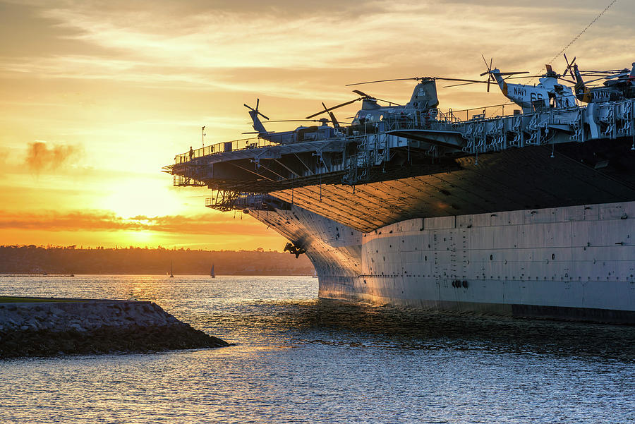 USS Midway Harbor Sunset Photograph by Joseph S Giacalone