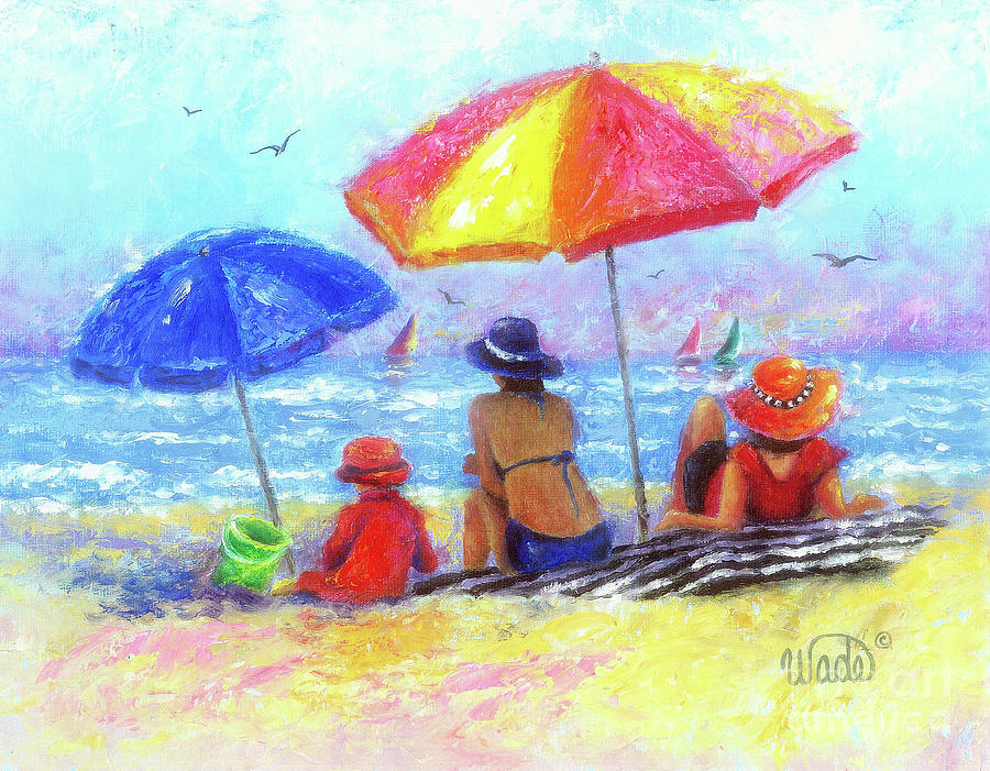 Mom Painting - At the Beach With Mom and Grandma by Vickie Wade