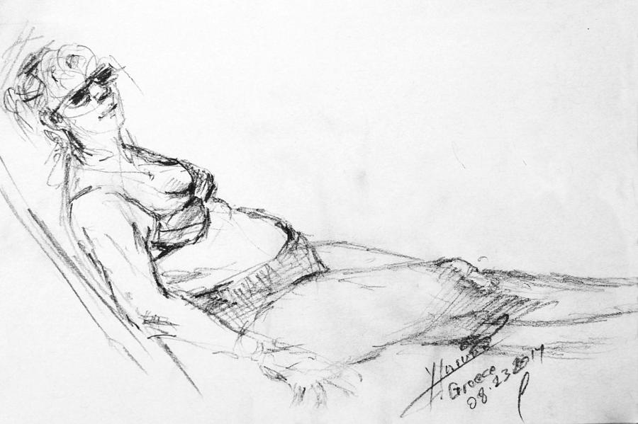 Nude Drawing - At the Beach by Ylli Haruni