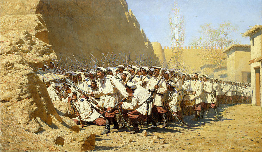 At the city wall.  Let them enter  Painting by Vasily Vereshchagin