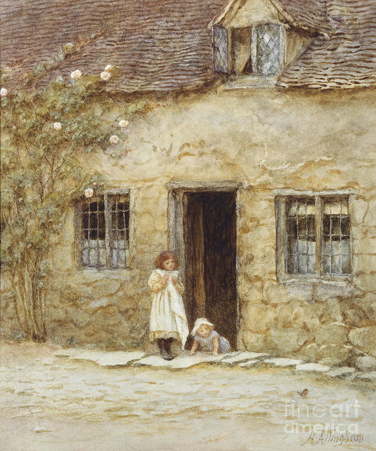 Helen Allingham Painting - At the Cottage Door by Helen Allingham