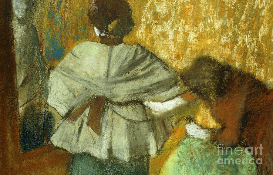 At the Couturier, the Fitting Pastel by Edgar Degas
