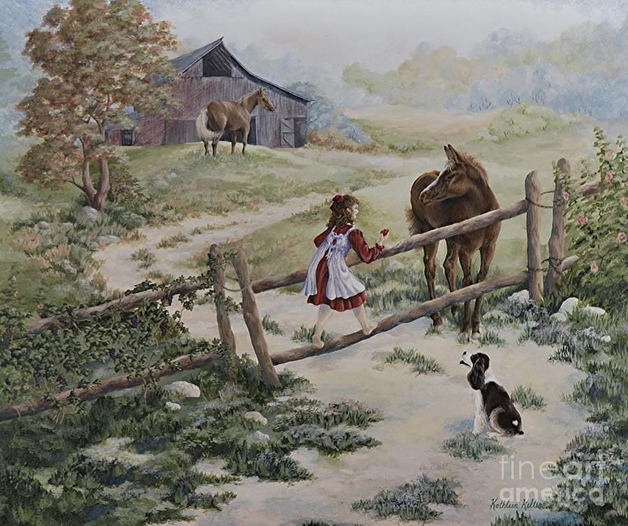 Farm Painting - At the Farm by Kathleen Keller Farm Painting - At the Farm by Kathleen Keller