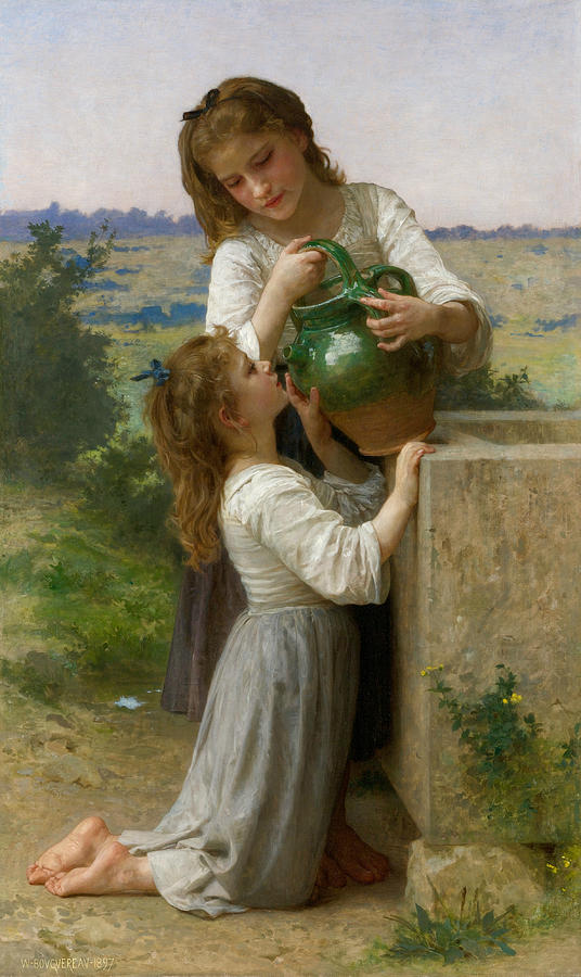 At the Fountain Painting by William-Adolphe Bouguereau