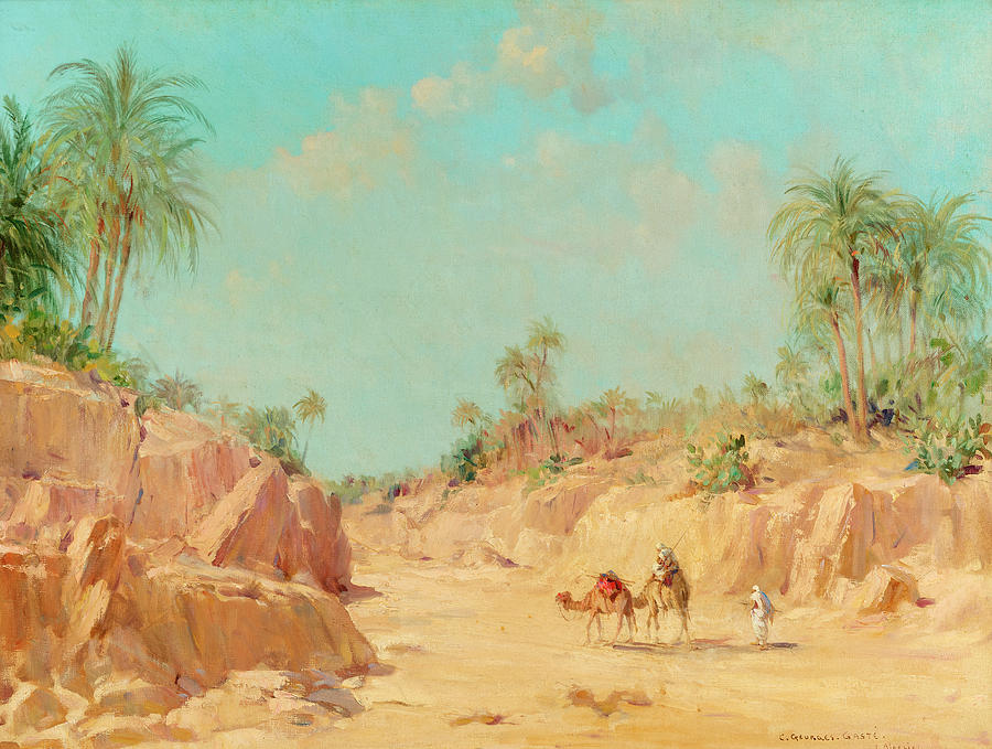 Camel Painting - At the oasis by Constant Georges Gaste