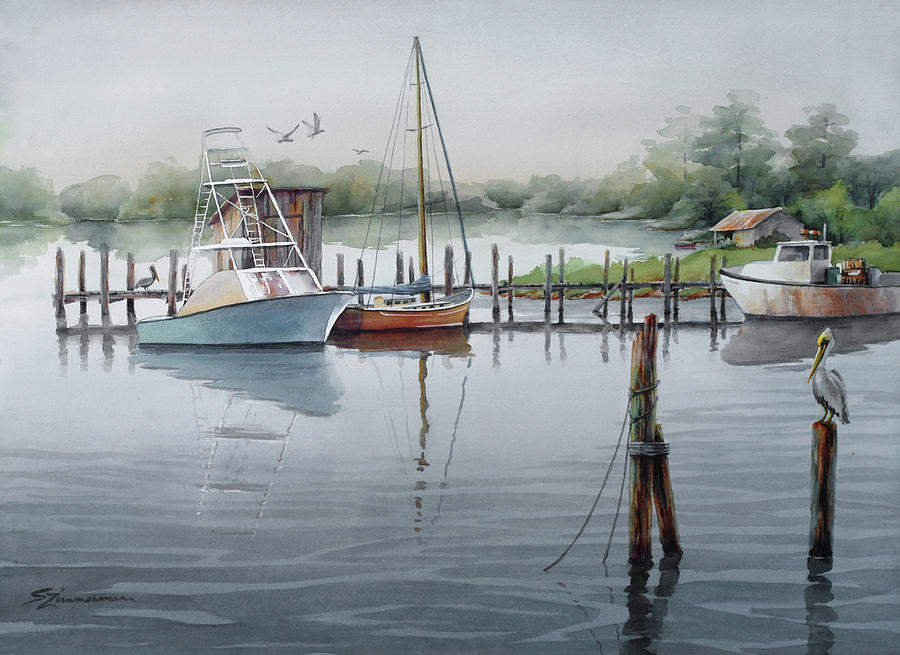 Boat Painting - At the Pier by Sue Zimmermann
