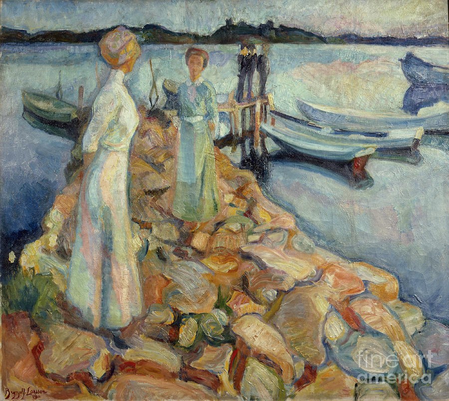 At the quay in Larkollen Painting by O Vaering