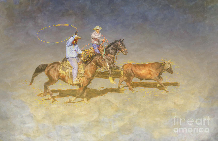 At the Rodeo Team Calf Roping Digital Art by Randy Steele