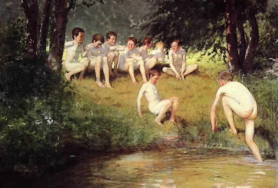 At the Swimming Hole Painting by Joseph Eduard Sauer