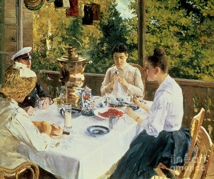 Tea Painting - At the Tea-Table by Konstantin Alekseevich Korovin