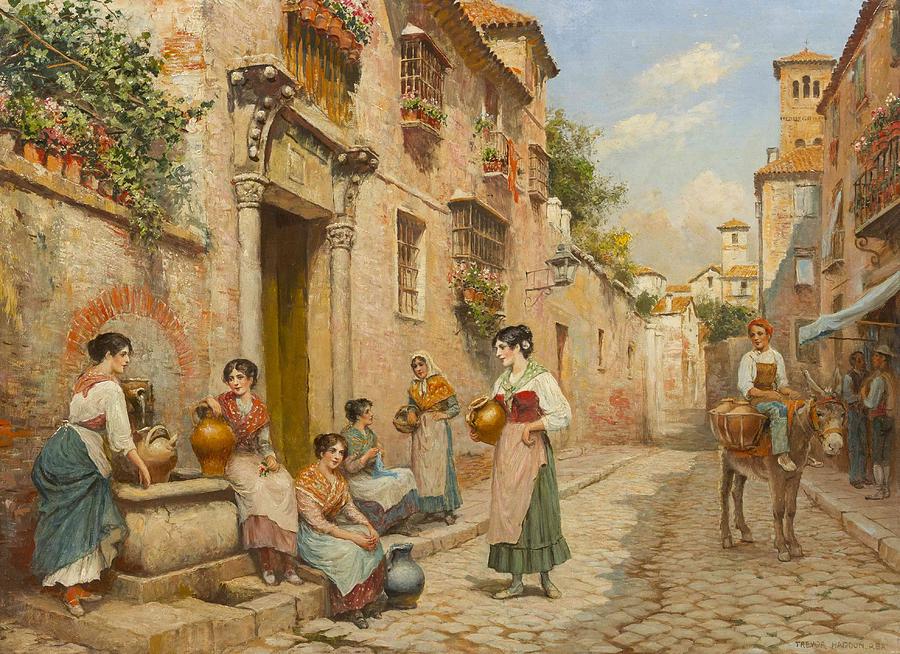 At the Water Fountain Painting by Arthur Trevor