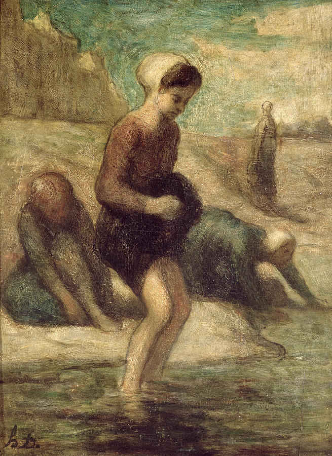 Beach Painting - At the Waters Edge by Honore Daumier