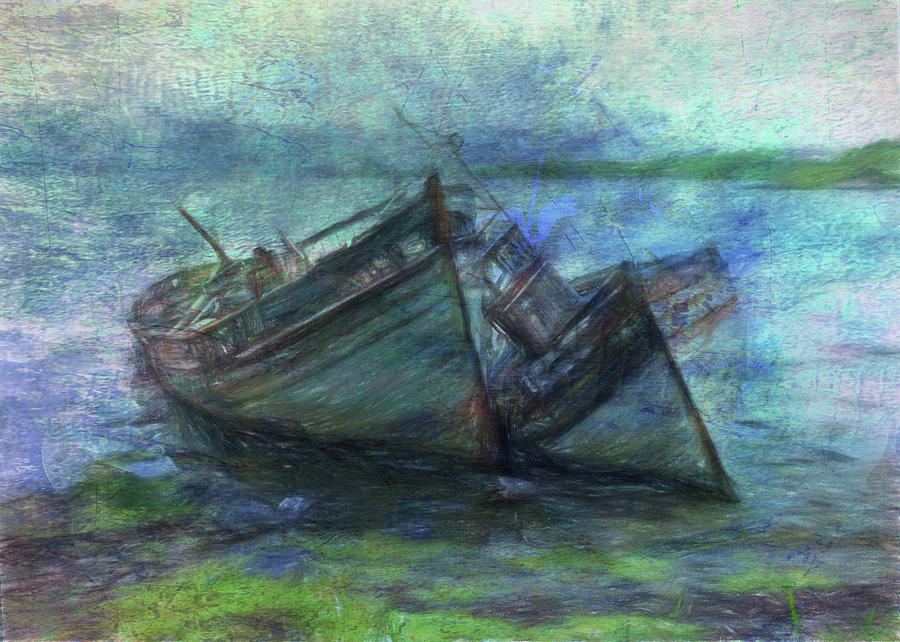 Boats Digital Art - At the Waters Edge by Sarah Vernon Boats Digital Art - At the Waters Edge by Sarah Vernon