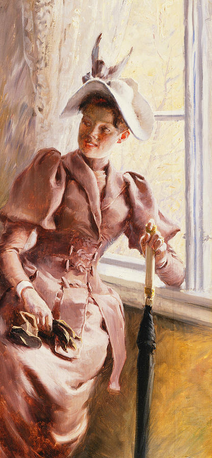 Paul Fischer Painting - At the Window by Paul Fischer